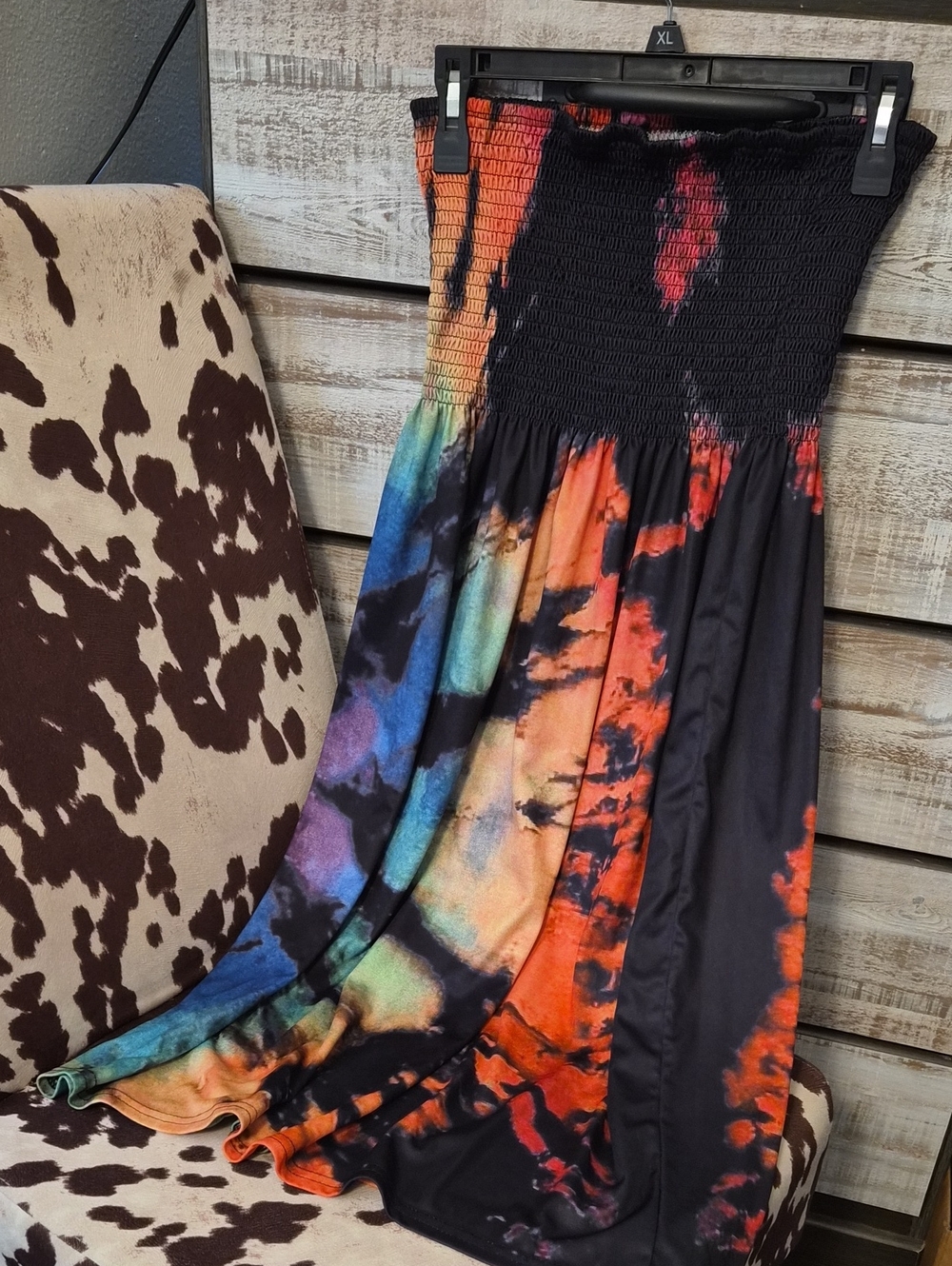 Smocked Strapless Tie- Dye Maxi Dress